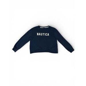 Nautica Women's Navy Blue Crew Neck Long Sleeve Crossed Hem Sweatshirt Size L